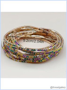6PCS Tennis Bracelet Set Gold Tone Paved Crystal Inlay Stackable